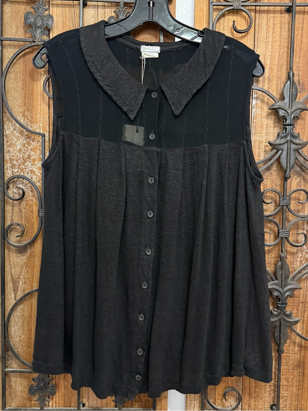 TRANSIT PAR-SUCH 4 Black Linen Blend Sleeveless Button-Front Top Large Italy